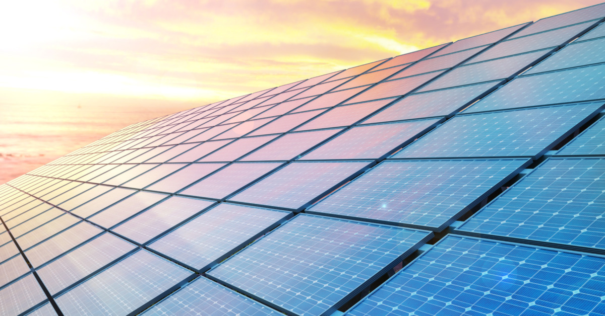 Close Up Solar Panels On Sunset 3d Illustration OnPoint electricians - solar panel installation