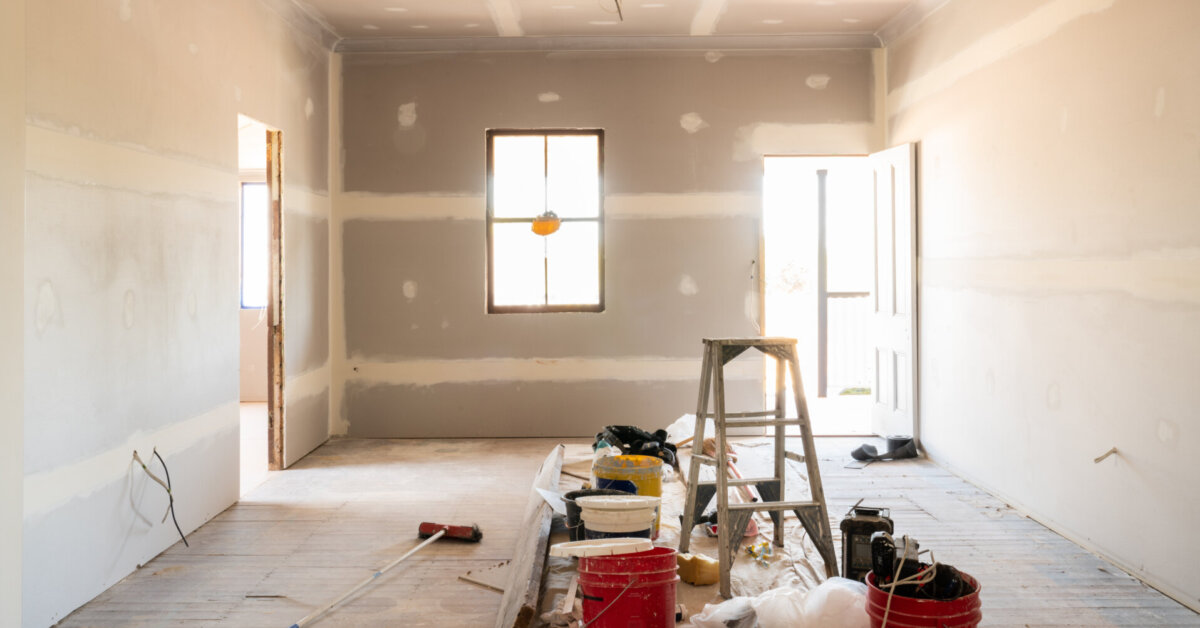 House Being Renovated With New Plasterboard And Electrical Wiring