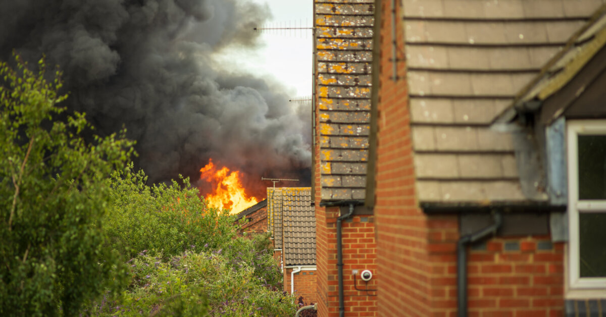 House Roof On Fire In England Uk